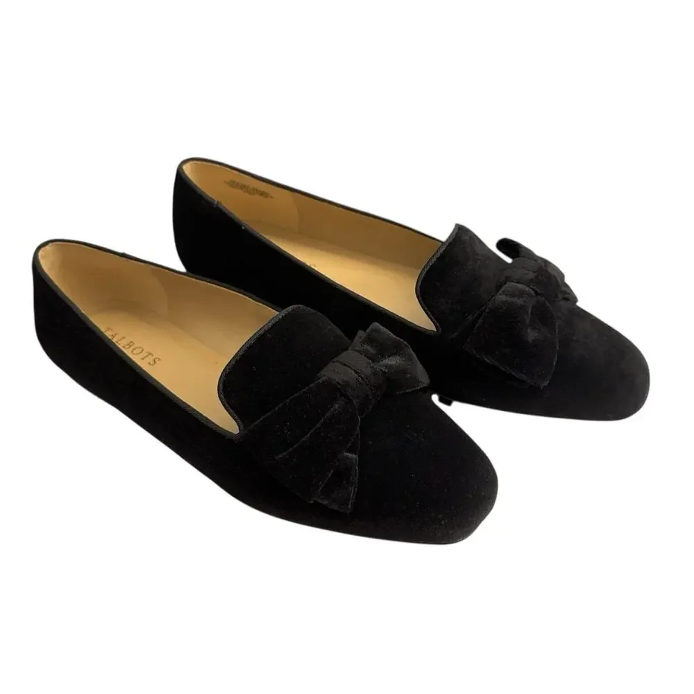 Talbots Stella Double Bow Nappa Loafers Black Velvet NWOB